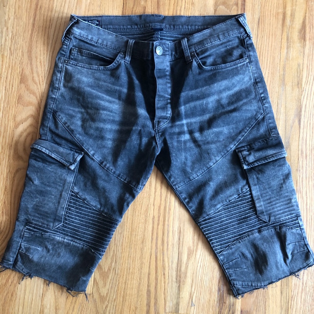 True Religion ROCCO Faded Black Moto Shorts